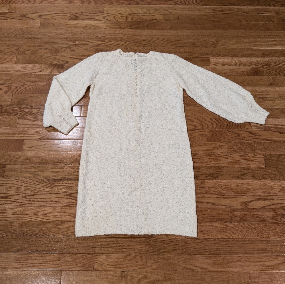 St. John Knit Cream Long Sleeve Dress Small
